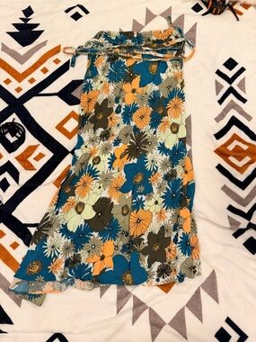 Free People Floral Maxi Skirt in Teal, Orange, Olive, Cream